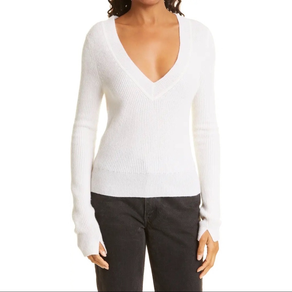 Rag and Bone White V-Neck Cashmere Sweater M
